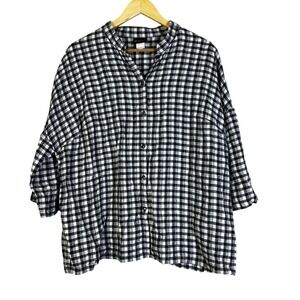 20 SOUTH Black White Gingham Check Linen Button Up Shirt Top Plus Size 1X